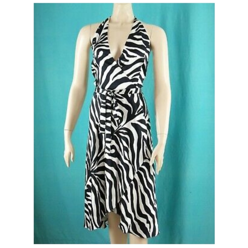 NWT Designer Silk Zebra Wrap Dress